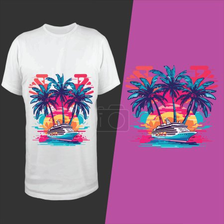 Ilustración de Camiseta blanca de diseño de crucero con palmeras - Imagen libre de derechos