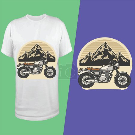 Ilustración de Camiseta blanca Diseño de motocicleta con pequeñas montañas - Imagen libre de derechos