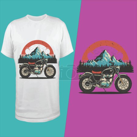 Ilustración de Camiseta Diseño de motocicleta con montañas y árboles - Imagen libre de derechos