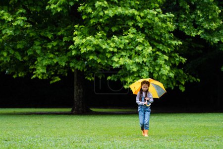 Téléchargez les photos : Cute girl  with  umbrella in park in autumn season - en image libre de droit