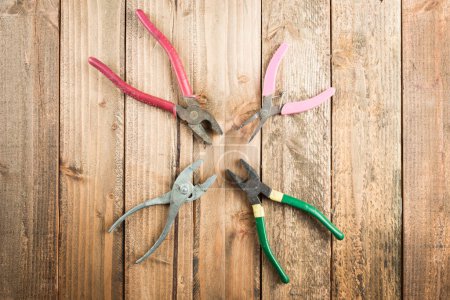 Photo for Old tools on wooden background - Royalty Free Image