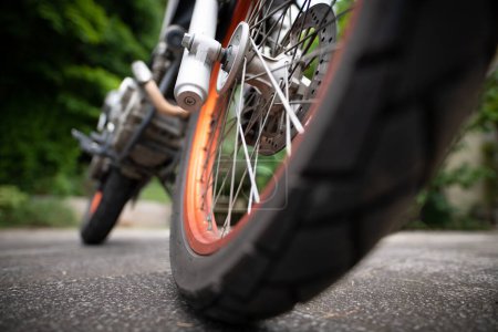 Photo for Low angle shot of a motorcycle wheel - Royalty Free Image