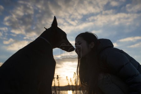 Photo for Doberman and female silhouette - Royalty Free Image