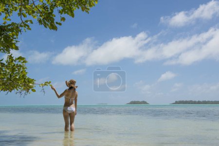 Téléchargez les photos : Femme relaxante sur la plage - en image libre de droit