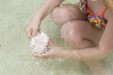 Photo for Little girl playing with shell - Royalty Free Image