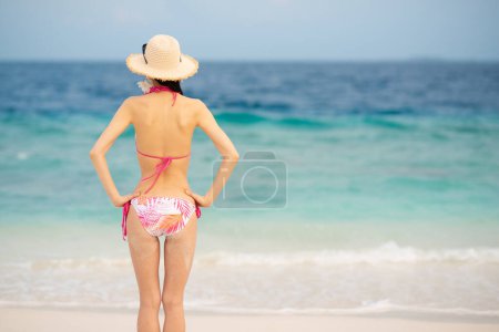 Téléchargez les photos : Vue arrière de la femme portant un bikini - en image libre de droit