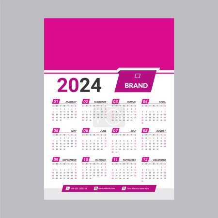 Illustration for Calendar 2024, Calendar 2025, 2030 week start Sunday corporate set design template vector file. Ready to Print and Fully Editable. - Royalty Free Image
