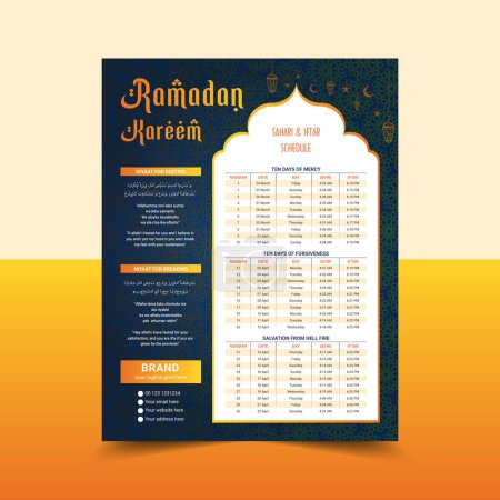 Illustration for Ramadan calendar iftar schedule template - Royalty Free Image