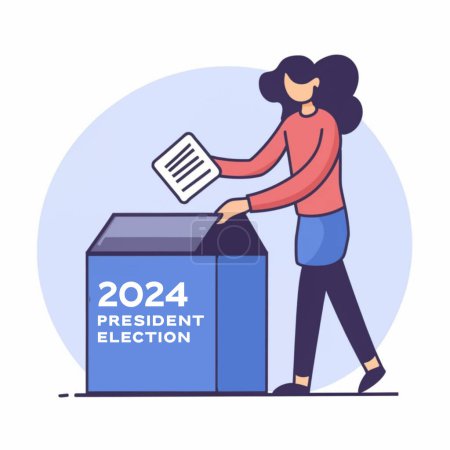 Illustration for Woman putting vote card into ballot box - Royalty Free Image