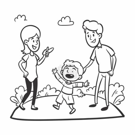 Illustration for Young happy parents with son in park vector illustration design - Royalty Free Image
