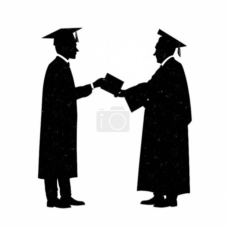Illustration for Graduate man give degree from principle silhouette and vector il - Royalty Free Image
