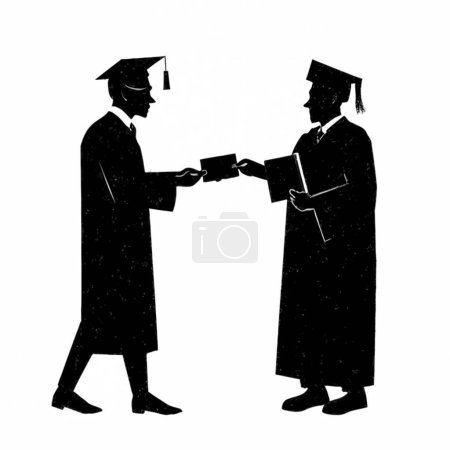 Illustration for Graduate man give degree from principle silhouette and vector il - Royalty Free Image