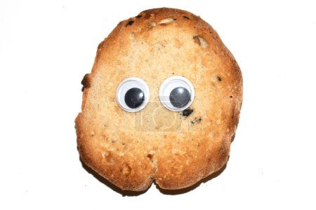 Un divertido rollo de pan tostado con los ojos de Googly Wobble