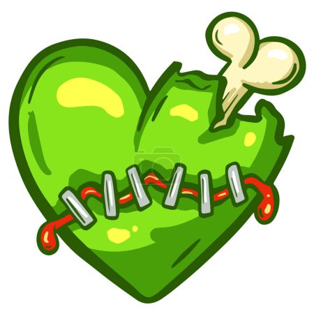 Illustration for Cartoon Zombie Love Heart Valentines Day Halloween Illustration with Bones and Blood - Royalty Free Image