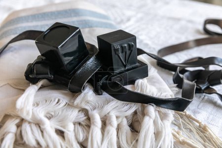 Photo for Pair of Tefillin and Tallit A symbol of the Jewish people - Royalty Free Image