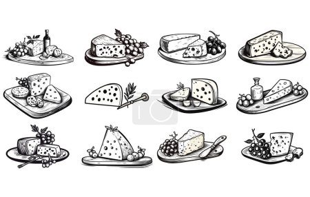 Ilustración de Conjunto de quesos. Un plato de queso. Silueta vectorial - Imagen libre de derechos