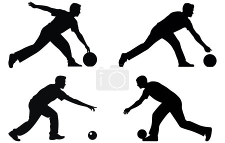 Illustration for Bowler silhouette collection set,bowling silhouettes,Multiple silhouettes of men bowling - Royalty Free Image