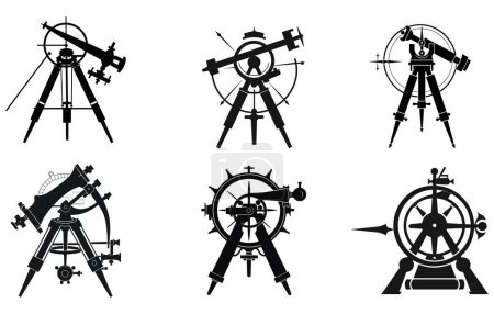 Téléchargez les illustrations : Antique Sextant est une silhouette de navigation de navire, silhouette de sextant vectoriel, silhouette vectorielle Sextantn Compass - en licence libre de droit