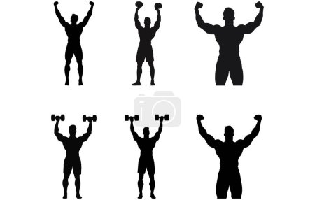 bodybuilder strongmen doing exercise with dumbbells vector, Body builder doing exercise with a dumbbell silhouette
