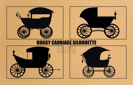 Juego de carruajes Buggy, siluetas de Buggy Carriage negro colección Clipart