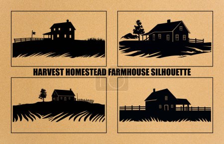 Harvest Farmhouse Silhouette Vektor. Landhaus Silhouette, Bauernhaus Silhouette Vector Art