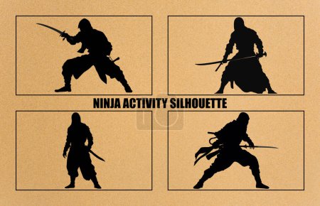 Sammlung von Ninja-Silhouettenvektoren auf weißem Hintergrund, Ninja Shadow Siluate Vector Silhouette