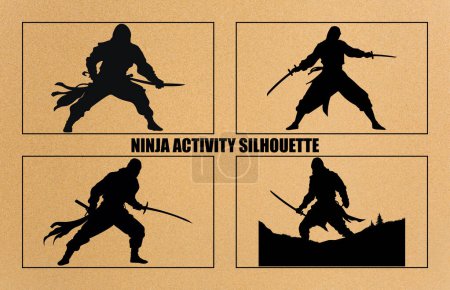 Collection of ninja silhouette vectors on a white background , Ninja Shadow siluate Vector silhouette