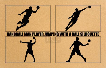 Illustration for Set of Handball Players Silhouetes,Handball player in action, attack shut in jumping vector silhouette. - Royalty Free Image