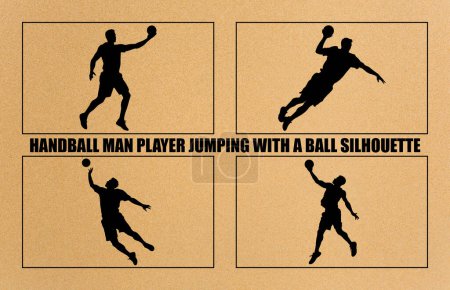 Set of Handball Players Silhouetes,Handball player in action, attack shut in jumping vector silhouette.