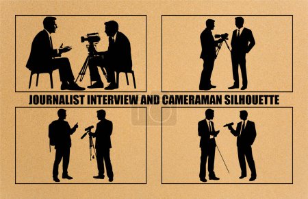 Kameramann Silhouette Journalisten, Journalist interviewen, Silhouette.