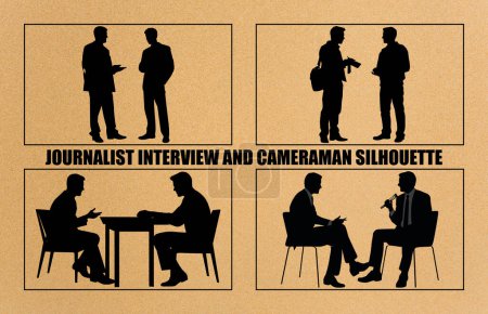 Kameramann Silhouette Journalisten, Journalist interviewen, Silhouette.