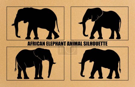 African Elephant Animal silhouette set, Wild African Elephant Silhouette set