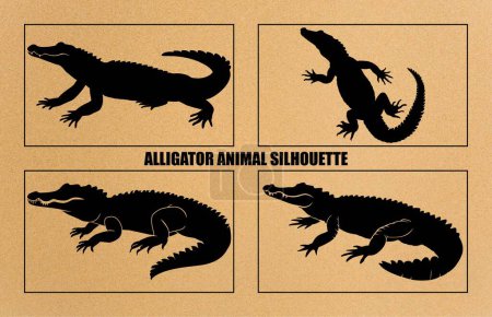 Illustration for Crocodile and alligator silhouette set, Alligator straight tail silhouette - Royalty Free Image