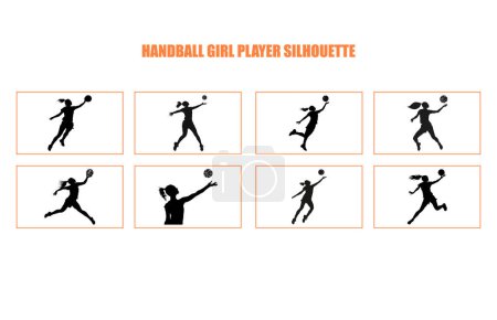 Set of Handball player woman are throws the ball silhouette, Handball Players Silhouetes