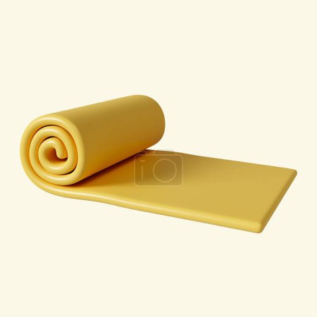 Photo for 3d yellow yoga mat. Fitness and health. Exercise equipment. icon isolated on yellow background. 3d rendering illustration. Clipping path.. - Royalty Free Image