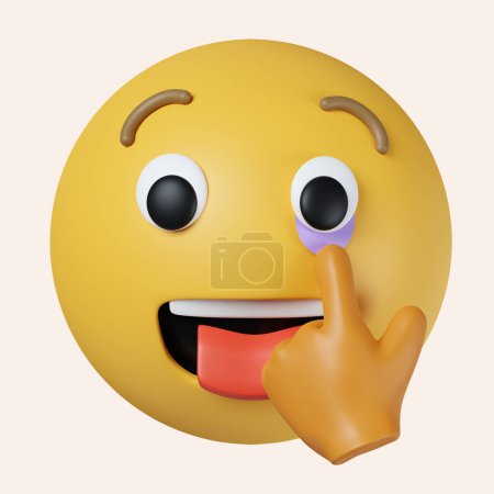 3d Goofy emoticon with crazy eyes and tongue out. Yellow face emoji. icon isolated on gray background. 3d rendering illustration. Clipping path..
