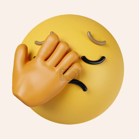 3d face palm emoticon. Sad emoticon with facepalm gesture. Shaking my head. icon isolated on gray background. 3d rendering illustration. Clipping path..