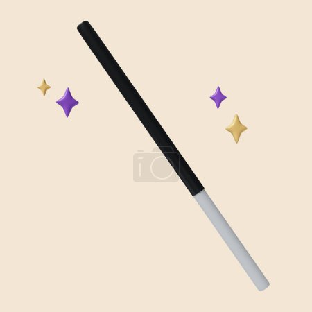 3d Halloween magic wand icon. Traditional element of decor for Halloween. icon isolated on gray background. 3d rendering illustration. Clipping path..