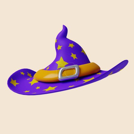 Icône chapeau d'Halloween 3D. Élément traditionnel de décor pour Halloween. icône isolée sur fond gris. Illustration de rendu 3D. Sentier de coupe..
