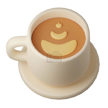 eine Tasse Cappuccino Kaffee .latte. Espresso Cartoon Style Isoliert auf weißem Hintergrund. 3D-Illustration.