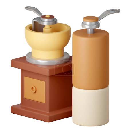 a set of coffee grinder coffee bean maker Cartoon Style Isolated on a White Background. 3d illustration.