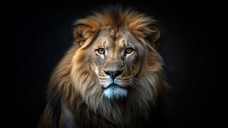 portrait of abeautiful lion, lion in the dark