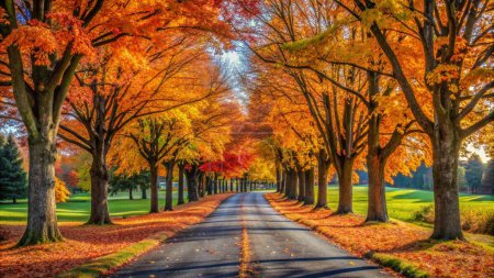 Autumn trees lining driveway background