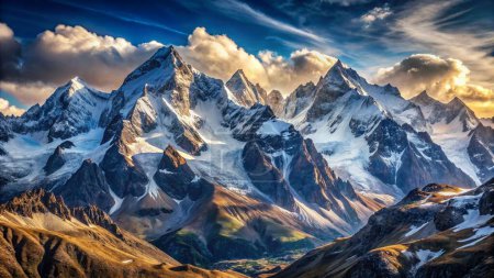 Foto de Picos nevados adornan majestuosamente una pintoresca cordillera, creando una vista impresionante - Imagen libre de derechos