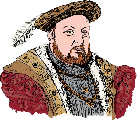 Illustration for King Henry VIII of England (1491  1547) with feathered hat and red coat, portrait - Royalty Free Image