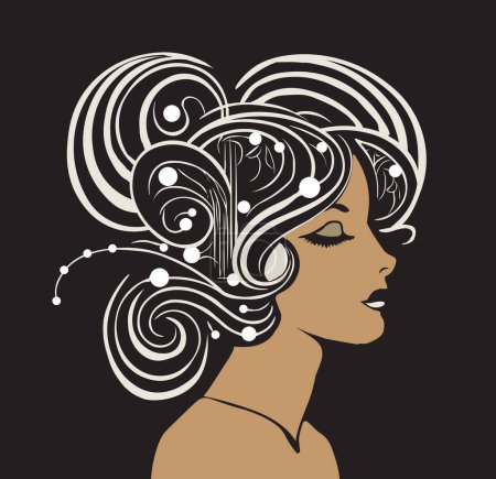Ilustración de Diseño de cabello con remolinos, fondo negro - Imagen libre de derechos