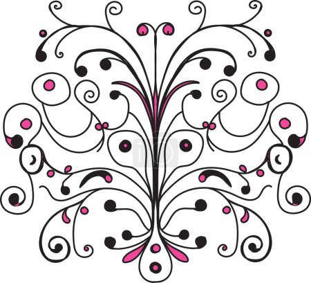 Téléchargez les illustrations : Vigne ornementale noire et rose, gribouillage floral, élément design, style art nouveau - en licence libre de droit