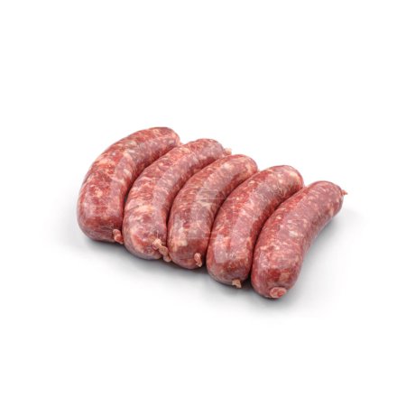 Photo for Raw meat sausages, Salsiccia Sausages isolated on white background. Meat food, top view - Royalty Free Image