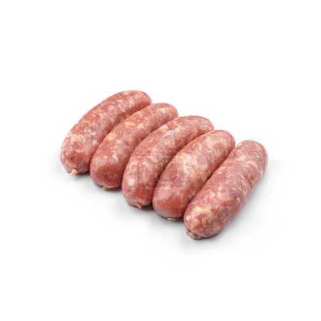 Foto de Embutidos de carne cruda, Salsiccia Embutidos aislados sobre fondo blanco. Comida de carne, vista superior - Imagen libre de derechos
