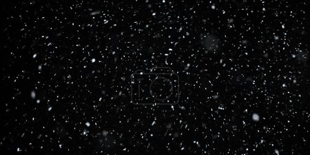 Foto de Caída de copos de nieve fuera de foco en el fondo negro para el modo de mezcla de superposición. Nieve, nevada, nieve en negro, enfoque selectivo - Imagen libre de derechos